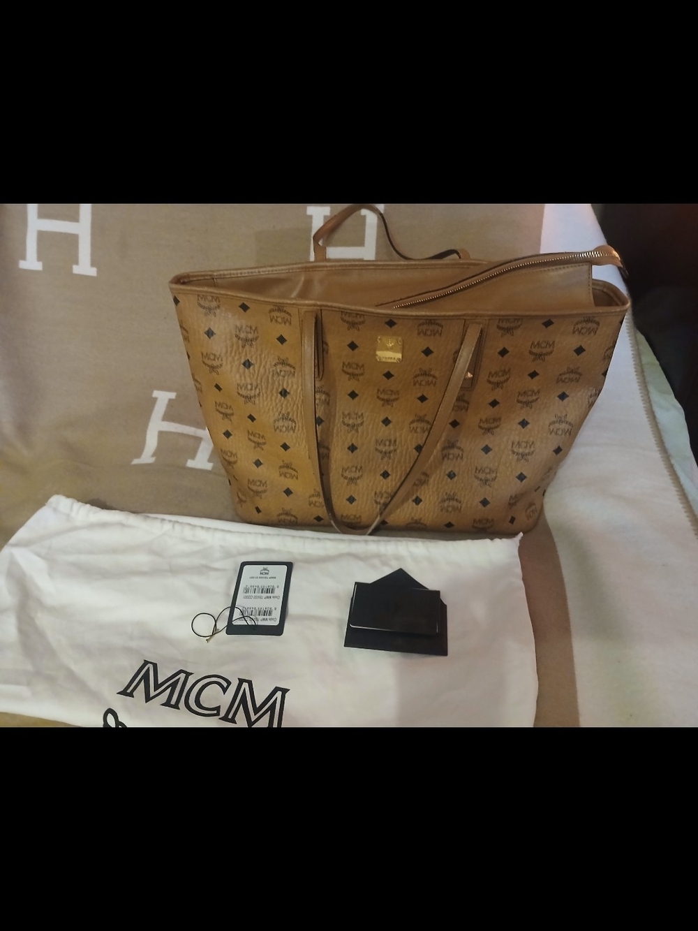 MCM Cognac Visetos Logo Canvas Tote - Brown